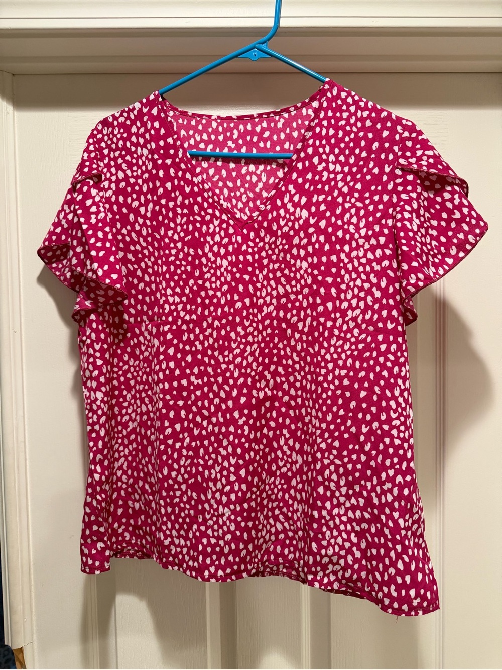Women's Pink Printed V-Neck Flutter Sleeve Top